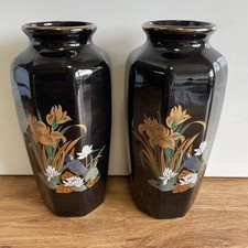 Black Floral Japanese Vases