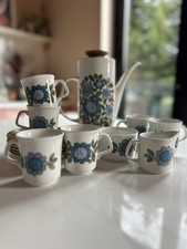 Vintage J&G Meakin Studio Coffee Set Retro 60s Blue Floral Pot Cups Saucers