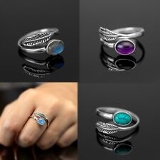 Adjustable Sterling Silver Ladies Moonstone Turquoise Ring Gift Jewellery Leaf 