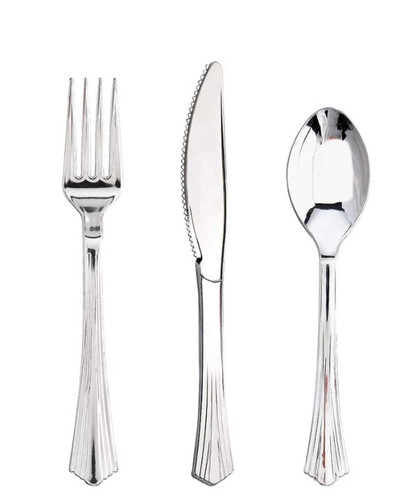 Reusable silver plastic spoons - silver,