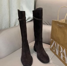 ZAWomen's Vintage Leather Knee-High Riding Boots Western Equestrian Long Boots