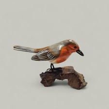 ChiselCraft Hand Carved Wooden Robin Red Breast Bird ,Hand Painted In Outdoors B
