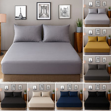 Extra Deep Plain Fitted Sheet Single Double Super King All Color Soft Bed Sheets