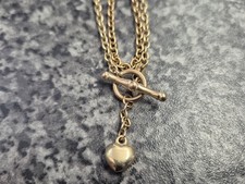 9ct Gold T Bar Necklace with Heart Charm, Italian made fully Hallmarked 18" 6g