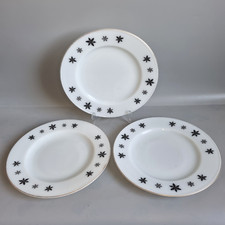 Vintage JAJ Pyrex Gaiety Snowflake Milk Glass Dinner Plates x3 25cm 60s 50s MCM