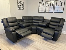 Roma | Black | Leather Corner Recliner Sofa With Cupholders | SPECIAL OFFER 
