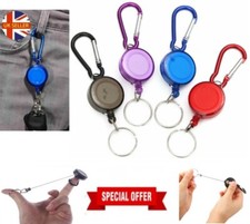 Retractable Key Chain Carabiner Keyring Belt ID Card Holder Badge Safety Coil UK