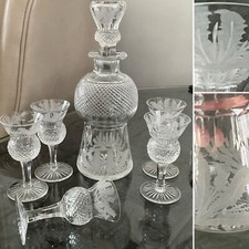 👀Edinburgh Crystal THISTLE LIQUEUR SET Decanter + Matching 5 x 3.5” glasses