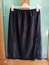 Vintage BHS black nylon Half Slip Skirt petticoat Lace Hem Lingerie 8 10