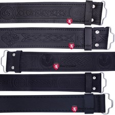 Scottish Leather Kilt Belt For Men Celtic Thistle Embossed Adjustable Belts