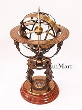 Armillary Globe Big Antique Brass Engraved with Wooden Base Vintage Horoscope