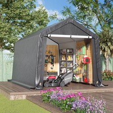 5-20ft Garden Tent Storage Shed Bike Log Shelter Black Grey Cover Steel Frame