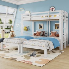 Triple Bunk Beds 3ft Single Bed Wood Kids High Sleeper Children Bed Frame White