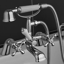 Victorian Shower Bathroom Mixer Tap Bath Filler with Brass Handset Set Chrome