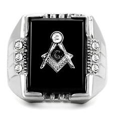 MASONIC MASON SILVER SQUARE BLACK RHODIUM  CRYSTAL #2 RING SIZE 8 9 10 11 12 13 
