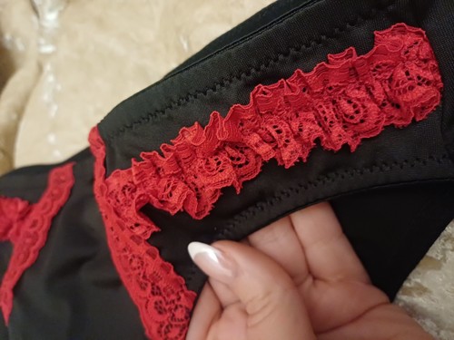 Black silky stretch red - stretch, frilly