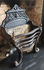 Reclaimed Cast Iron Fire Basket with Brass Finials