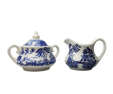 Old Willow Sugar Bowl & Creamer By English Ironstone Pottery  Stoke-on-Trent