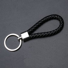Black Braided Faux Leather Strap Keyring Keychain Car Key Chain Ring Key Fob
