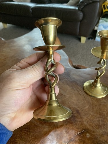 Pair victorian brass candle - pair,
