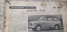 Genuine Original Vintage Austin A40 Trader Service Data No 327 Sept 1959