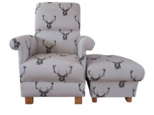 Fryetts Stag Charcoal Fabric Adult Chair & Footstool Grey Nursery Armchair Deer