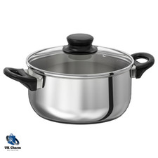 IKEA Large Aluminium Stock Pot with Glass Lid Saucepan Cooking Pan Handles 2.8L