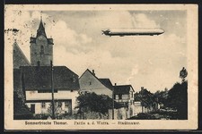 Postcard Themar, Zeppelin over