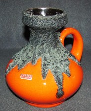 Roth Boar Rooster Pottery Vase Fat Lava Orange