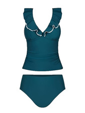 Womens Tankini Set Size UK M 12 Ruched Tummy Control Top Bikini Bottoms 2 Piece