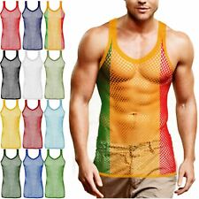 MENS KIDS CHILDREN FISHNET STRING VEST MESH MUSCLE TOP TRAINING GYM RAST SHIRTS