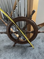 Vintage Wooden Ships Wheel Boat Yacht Sailing Man Cave Wall Display Brass Derby