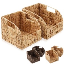 2pk Hyacinth Pantry Baskets, Wicker Kitchen Storage Bins for Cabinets, Shelves