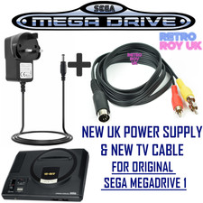 Sega MegaDrive 1 Power Supply UK Plug & TV Cable Cool Running
