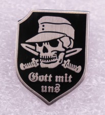 GERMAN SKULL BIKER GOD WITH US ENAMEL PIN LAPEL BADGE