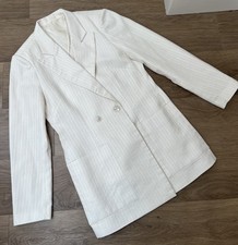 Women's Cream Max Mara striped blazer dress wedding party bridal long blazer Uk8