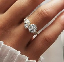 2 Carat Round Stunning Moissanite Cluster Engagement Ring Solid 14K White Gold