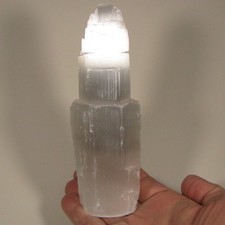 6" White SELENITE TOWER Skyscraper Crystal Display - Morocco