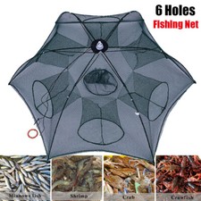6 Hole Trap Cast Cage Foldable Fishing Bait Net Crab Fish Minnow Crawdad Shrimp