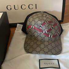Gucci GG Monogram Kingsnake Print Mesh Baseball Cap Hat Beige Size M