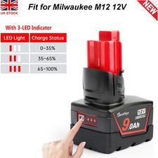 For Milwaukee 12V 9Ah M12 XC Red Lithium-ion Battery M12B2 M12B6 48-11-2402 2460