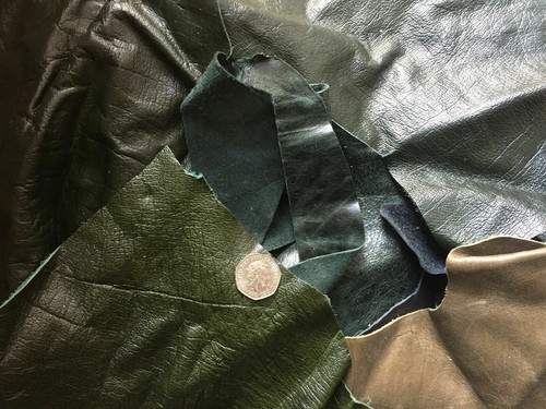 Green leather offcuts scrap - green,