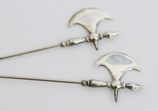 Hatpin pair sterling solid silver axe head hat pin antique Charles Horner 1910