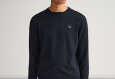 GANT Mens Premium Cotton Crew Neck Sweater in Black Size L