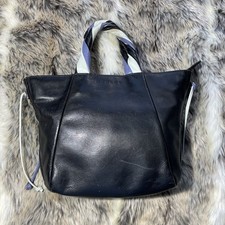 Radley Black Leather Tote Bag, Vintage 2004. Aqua & Purple Accents.