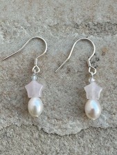 Pearl Rose Quartz And Aquamarine 925 Sterling Silver Drop Hook Earrings