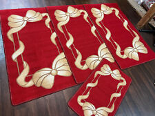 X ROMANY GYPSY WASHABLES FULL SET OF 4PC MATS-RUGS RIBBON RED-BOW NON SLIP NEW