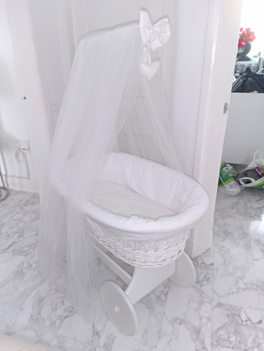 White wicker oval moses basket - white,