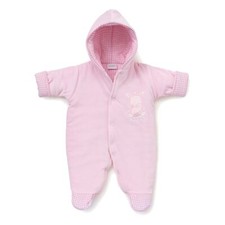 Baby Girls Cosy Pram Suit Snow Suit 100% Cotton Warm Velour Lined Pink 0-3 Month