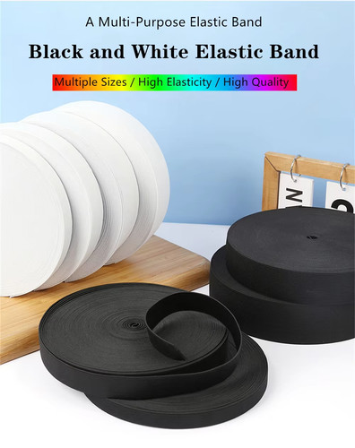Flat elastic cord black - cord, &